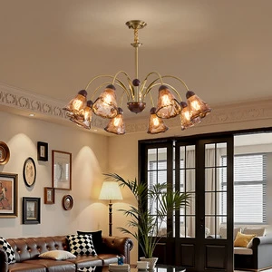 American Retro Style Living Room Decor Chandelier Lamp Hall Main Pendant Light High-End E27 LED Adjustable Height Dining