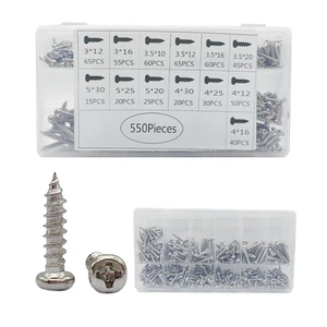 Box of 550 Pieces Stainless Steel Pan Head Self Tapping Screws with Zinc Finish