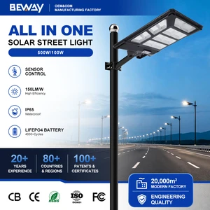 High Lumen Outdoor Column Lamp Various Control Methods 500w 1000w Waterproof IP65 All in One Black Solar Street Light