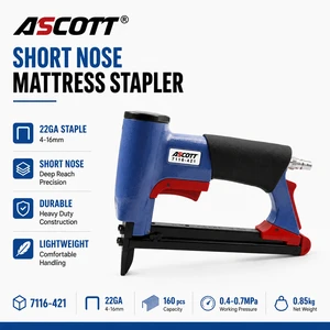ASCOTT 7116-421 Pneumatic Upholstery Stapler 22GA Fine Wire Furniture Industrial Air Staple Gun CE Certified Grapadora