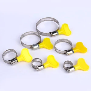 1pcs 8-38mm Adjustable Yellow Plastic Handle Hand Twist Mini Hose Clamps Worm Driving Stainless Steel Heavy Duty