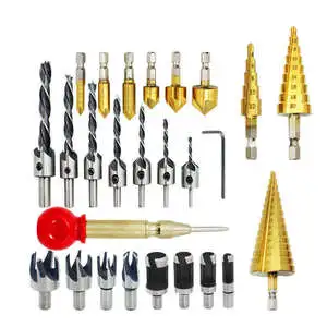 26-PCS Woodworking Chamfer Drilling Tools Countersink Drill Woodworking Opening Combination Set