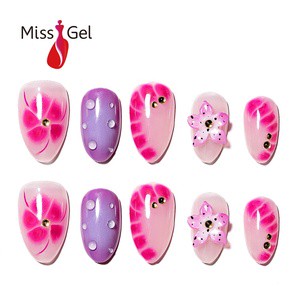 Wholesale Glossy Almond Nails Short Acrylic Press On Nails Custom Personalized Logo 32pcs Stick On Nails Wholesale