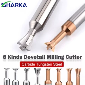 SHARKA Carbide Dovetail Milling Cutter 30 45 60 75 Degree T Slot CNC Chamfer Machining Router Tool 4-8mm for Steel Aluminum
