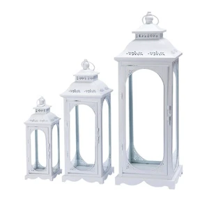 Outdoor Garden Metal Candle Lantern Wedding Vintage Candle Holder Glass White Large Lantern Set