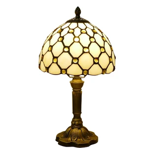 Tiffany Style Beige Beads Vintage Bedside Table Light Desk Lamps Accent Small Lamp Reading Lamp with Color