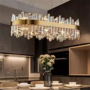 Modern round Crystal Chandelier with Middle Installation Rectangular Pendant Lights for Restaurant Chandeliers