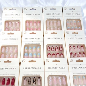 Custom Logo 24pcs Press On Nails Floral Rhinestone Fake Nails Wholesale Nails Press On For Women