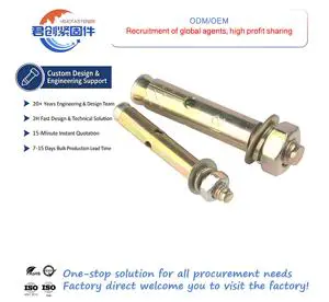 High Quality Steel Dynabolt with Yellow Zinc Plate Finish Plain Expansion Anchor Bolt with Holes Manufactured in China