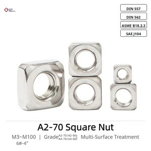 ASME B18.2.2 DIN 557 SAE J104 6#-4'' Stainless Steel 304 316 Square Nut A2-70 A4-70 Increased Height Customized Sizes on Stock