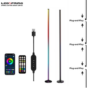 Smart WiFi & Voice Control Indoor Corner LED Standing Floor Light RGBIC Music Sync Sound Control White Shade Plug&Play Dimmable