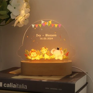 Mini UV Personalized Night Light Custom Led Acrylic Light Wooden Bedside Table Personalize Kids Lamp For Home Decor