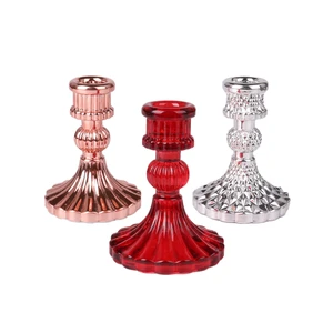Elegant Tall Clear Glass Diamond-Shaped Candlestick Holder Crystal Taper Stand with Centerpiece Lantern for Home Decor