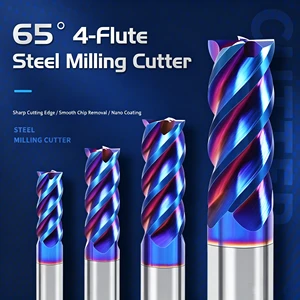 65 Helix Blue Nano Coated Carbide Milling Cutter For Hard Steel Rough And Finish Machining Tool