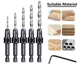 Tungsten Carbide Countersink Wood Drill Bit with Quick Change Screw Chamfer Ladder Drill Woodworking Countersink Router Bit Set