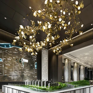 Nordic Style Modern Tree Branch Chandelier Stainless Steel Antique Adjustable Height Long LED Remote Control Hotel Dining Room