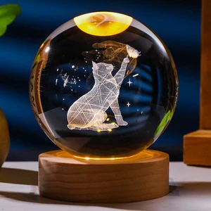 Kanlong 6cm Wooden Base Led Night Light Dolphin Snow Man Crystal Ball Light