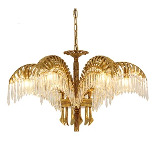 Adjustable Height Modern Large Luxury Crystal French Chandeliers Tree Branch Palm Leaf Chandelier for Villa Hotel