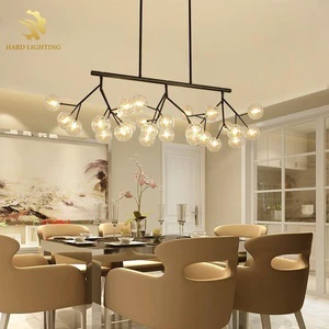 French Style Oval Glass LED Tree Branch Chandelier Fashionable Firefly Iron Dining Room Bedroom Hotel Modern Hanging Lamp