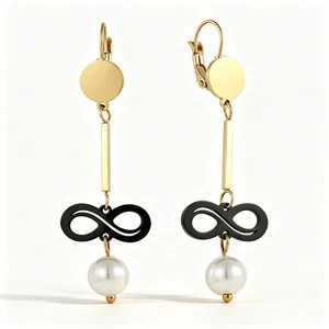 ZHENGUI Women Infinity Symbol Stainless Steel Dangle Earrings Lever Back Type with Simulated Pearl