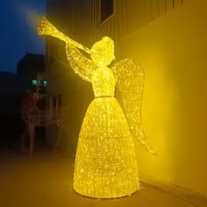 Commercial Outdoor 3D LED Angel Motif Light With Trumpet Wings Sculpture Street Park Christmas Holiday Display Decorations