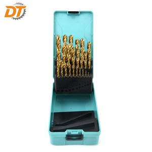 DT HSS-G 25pcs DIN338 Titanium Coating Drill Bit Set HSS And HSS Cobalt Twist Metal Drill Bit With Plastic Box Packaging