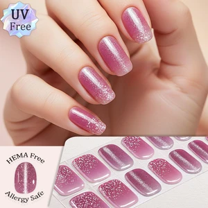 Salon Quality Waterproof Dont Need UV Lamp Free Dry Glitter Gloss 22 Strips Gel Nail Art Wraps Cat Eye Design Gel Nail Stickers