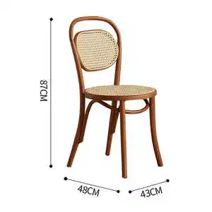 High Quality Vietnam New Vintage Rattan Back Solid Wood Dining Chair for Coffee Shop Restaurant Home