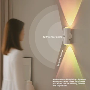 Round RGB Motion Sensor Light LED Cabinet Lamp Magnetic Battery Powered Home Decoration Light With Remote Control