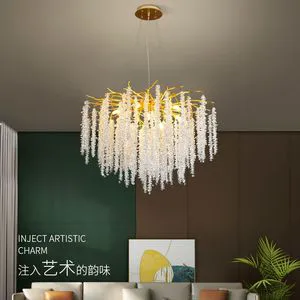 New Light Luxury Crystal Chandelier, French Branch-Shaped Bedroom, Living Room and Dining Luxurious Tassel Ice