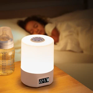 LED Remote-controlled Night Light with Clock Battery Level Display Three-color Temperature USB Chargeable 1200mA Bedside Lamp