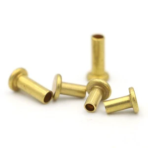 In Stock Flat Head Semi-Tubular Steel Rivets Hollow Luggage Rivets Iron Copper-Plated