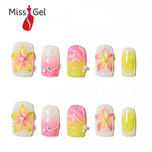 Reusable Pink Lemon Gradient Finish 32pcs Square Wholesale Press On Nails Private Label Craftsmanship Press-on Nails With Glue