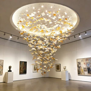 Hotel Lobby Custom Large Glass Pendant Lights Hanging Led Modern Duplex Stairs Maple Leaf Chandelier