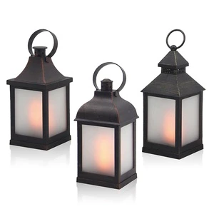 Indoor Decor Vintage Battery Operated Timer LED Dancing Flame Fire Candle Lantern With Flickering Flame Effect