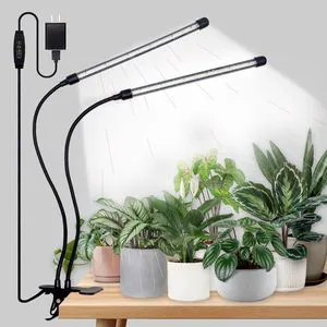 Dimmable 3-Head Clip-on LED Grow Light for Indoor Plants with Red/Blue/White Spectrum & Automatic Timer