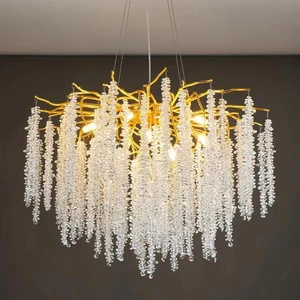 120cm Gold LED Dimmable French Italian Stair Luxury Tree Branch Aluminum Hanging Chandelier Customized Decoration Middle Pendant