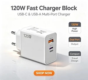QC 3.0 67W Fast Charger Type C Adapter for iphone for Samsung Dual Port USB Charger for iPhone 16 120W USB Charger Fast Charging