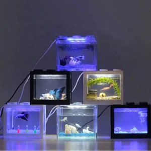 Mini Aquarium Betta Fish tank with USB LED Lighting Small Aquarium Office Viewing Transparent Acrylic Fish tank
