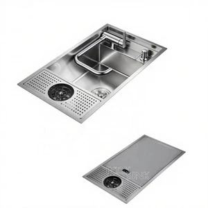 Smart Bar Sink 31'' 304 Stainless Steel Rv Coffee Shop Wash Cup Handmade Portable Black Kitchen Sinks With Hidden Faucet & Cover