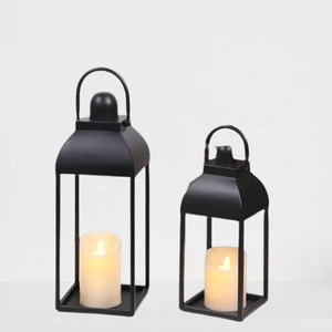 New Trending 2026 Metal & Glass Black Large Size Lantern for Home Decor With Matt Black Finish Candle Holder For Christmas