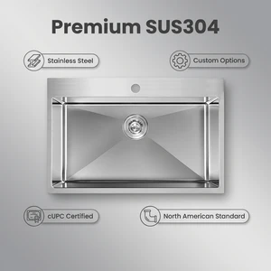 Luxury Home Use Modern Design Rectangular Bowl Stainless Steel Single Bowl Kitchen Sink Polished Finish Drainer Hole Countertop
