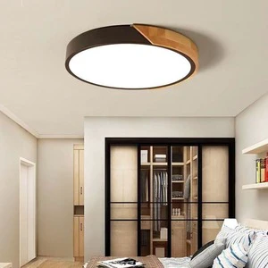 JACKSUN Modern Dimmable LED Wood Ceiling Light IP44 with Remote Control Dimmable Bedroom Light Customizable Colors