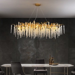 PM Luxury Aluminum Branch Shaped Tassels Crystal Chandelier French Modern Dining Island Pendent Light Villa Living Room Art Lamp