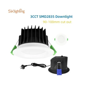 Led downlight tri colour 10w recessed IP54 waterproof 3CCT dimmable down light celling anti-glare saa Australia downlights 90mm