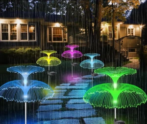 Christmas Solar Garden Lights Outdoor Waterproof 7 Color Changing Double Jellyfish Lights Solar Decorate Fiber Optic LED Lights