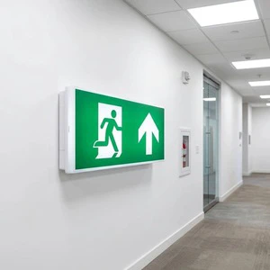 Fire Alarm System Compatible White LED Emergency Exit Light Sign Double-Sided IP20 50000 Hours Lifespan 220V Hardwired Indicator