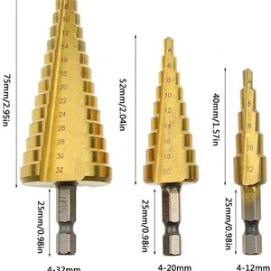 Hardware High Quality Hex Shank 118 Point Angle Straight-Flute Pagoda Step Drill Bit Steel Titanium Multi-Purpose Drilling