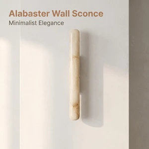 Minimalist Natural Alabaster Long Modern Wall Sconce Bedside Lamp 3000K LED Dimmable Black Shade 3-Year Warranty for Home Hotel
