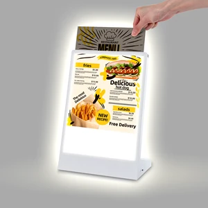 L Shape A4 A5 Desktop LED Advertising Light Box Dual Sided Advertising Display Frame Tabletop Standing For Bar Counter